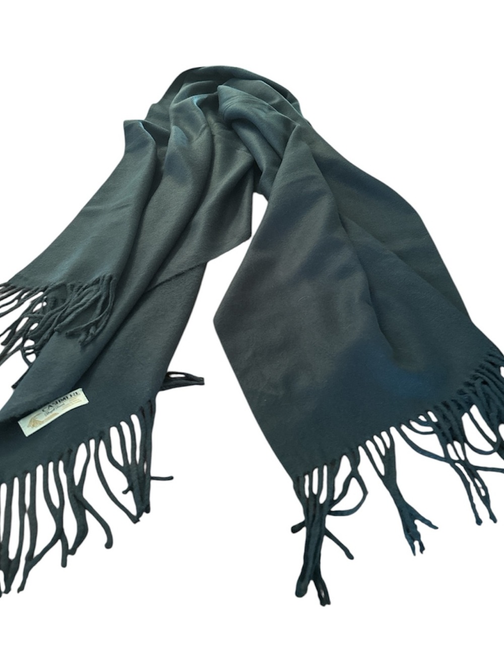 100% Cashmere Royal Rossi Deep Slate Blue  Fringe Scarf Wrap Quiet Luxury/soft